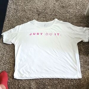 Nike cropped dri fit tee white and pink large